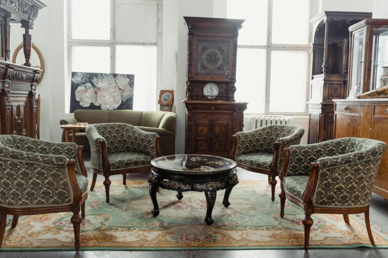 A charming vintage room featuring elegant antique furniture and decor.